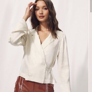 Aritzia Wilfred Allusion Cream Satin Wrap Blouse
